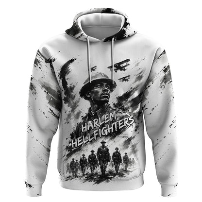 Personalized Harlem Hellfighters Hoodie WWI African American Soldiers Monochrome Grunge Sketch Art