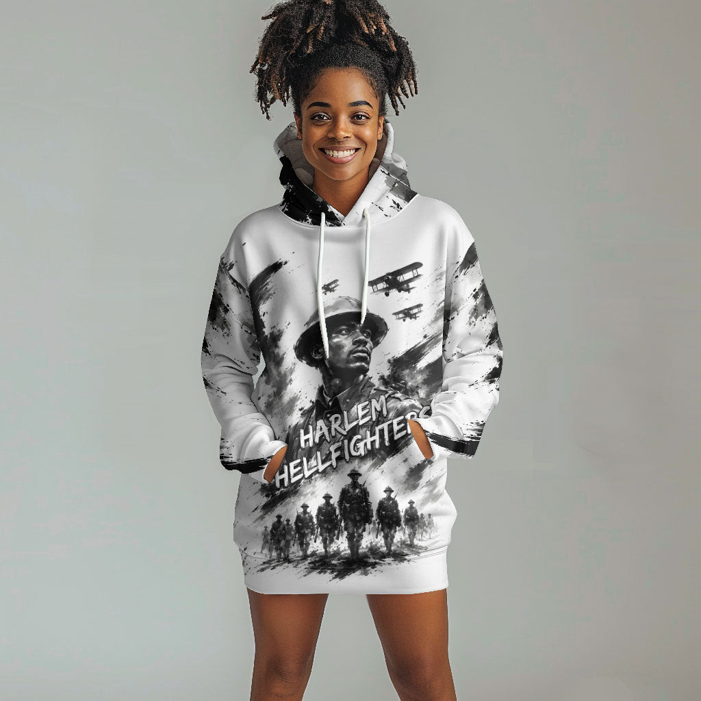 Personalized Harlem Hellfighters Hoodie Dress WWI African American Soldiers Monochrome Grunge Sketch Art