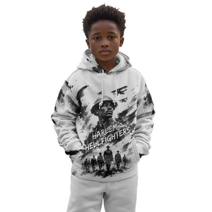 Personalized Harlem Hellfighters Kid Hoodie WWI African American Soldiers Monochrome Grunge Sketch Art