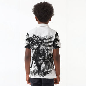 Personalized Harlem Hellfighters Kid Polo Shirt WWI African American Soldiers Monochrome Grunge Sketch Art