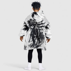 Personalized Harlem Hellfighters Kid Wearable Blanket Hoodie WWI African American Soldiers Monochrome Grunge Sketch Art