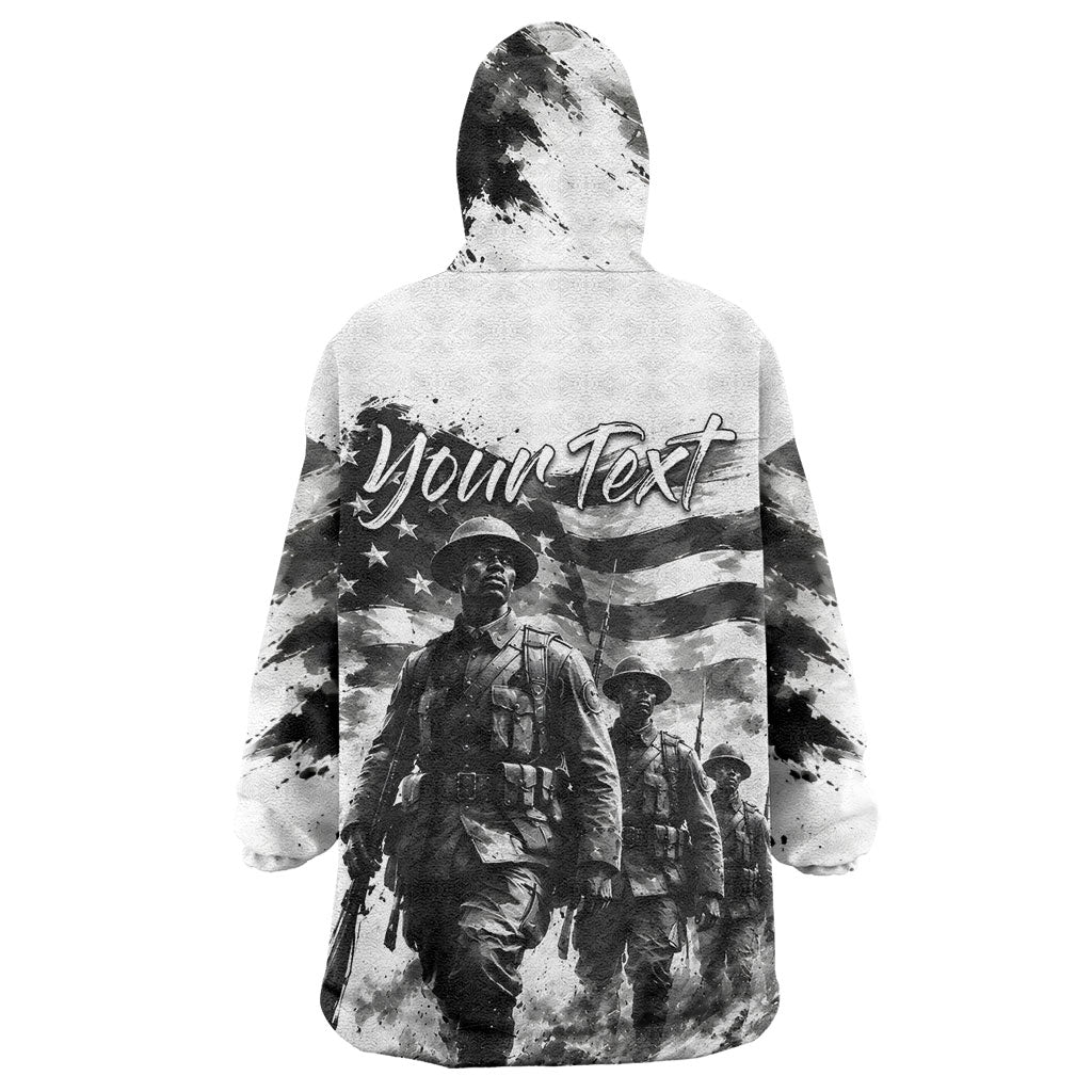 Personalized Harlem Hellfighters Kid Wearable Blanket Hoodie WWI African American Soldiers Monochrome Grunge Sketch Art