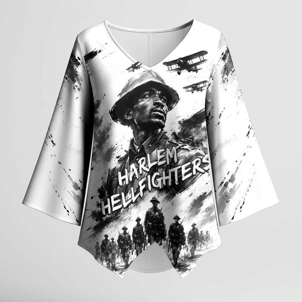 Personalized Harlem Hellfighters Kimono Sleeve Blouse WWI African American Soldiers Monochrome Grunge Sketch Art