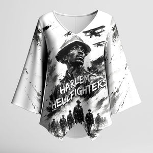 Personalized Harlem Hellfighters Kimono Sleeve Blouse WWI African American Soldiers Monochrome Grunge Sketch Art