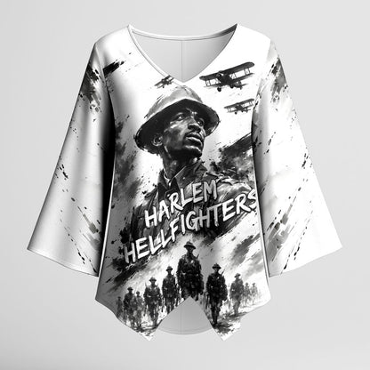 Personalized Harlem Hellfighters Kimono Sleeve Blouse WWI African American Soldiers Monochrome Grunge Sketch Art