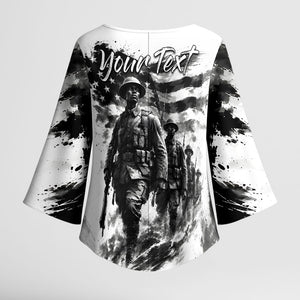 Personalized Harlem Hellfighters Kimono Sleeve Blouse WWI African American Soldiers Monochrome Grunge Sketch Art