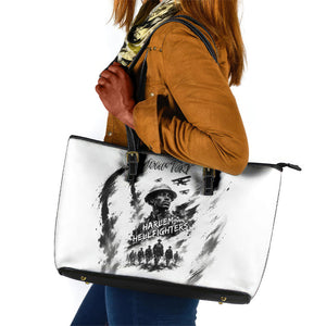 Personalized Harlem Hellfighters Leather Tote Bag WWI African American Soldiers Monochrome Grunge Sketch Art