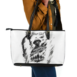 Personalized Harlem Hellfighters Leather Tote Bag WWI African American Soldiers Monochrome Grunge Sketch Art