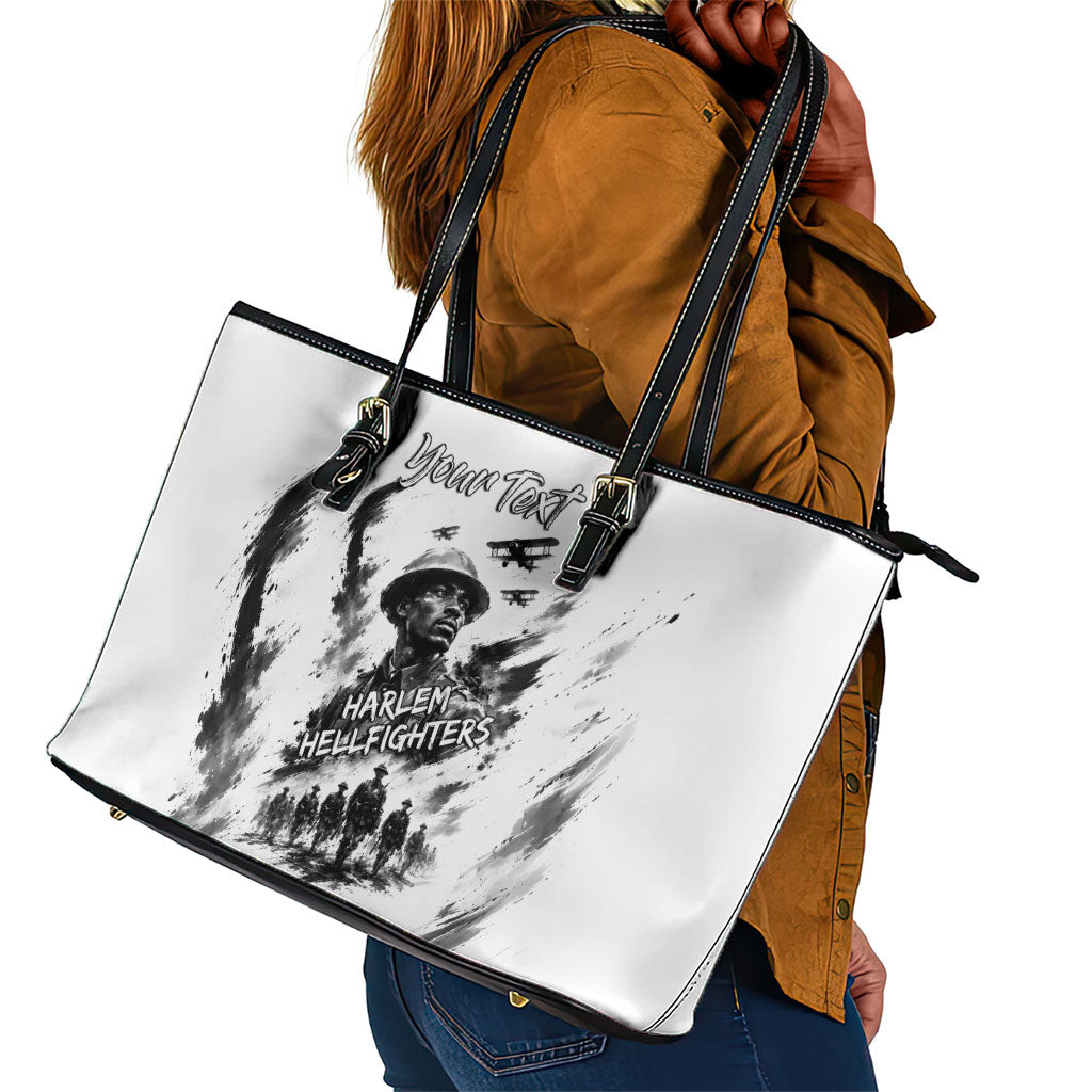 Personalized Harlem Hellfighters Leather Tote Bag WWI African American Soldiers Monochrome Grunge Sketch Art