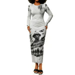Personalized Harlem Hellfighters Long Sleeve Bodycon Dress WWI African American Soldiers Monochrome Grunge Sketch Art