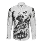 Personalized Harlem Hellfighters Long Sleeve Button Shirt WWI African American Soldiers Monochrome Grunge Sketch Art