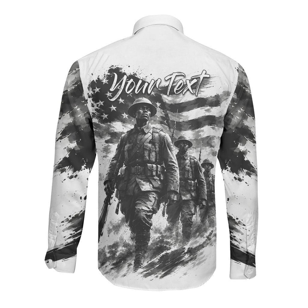 Personalized Harlem Hellfighters Long Sleeve Button Shirt WWI African American Soldiers Monochrome Grunge Sketch Art