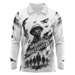 Personalized Harlem Hellfighters Long Sleeve Polo Shirt WWI African American Soldiers Monochrome Grunge Sketch Art