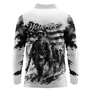 Personalized Harlem Hellfighters Long Sleeve Polo Shirt WWI African American Soldiers Monochrome Grunge Sketch Art