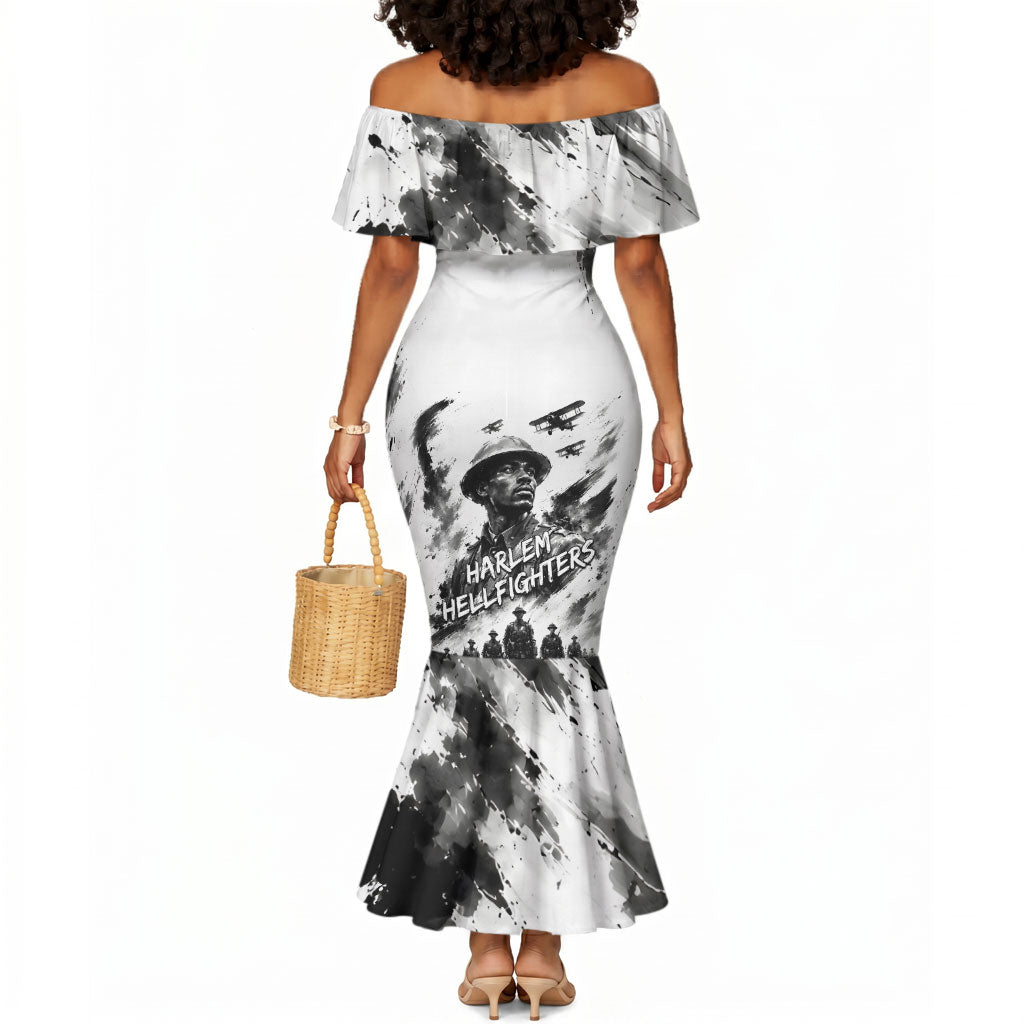 Personalized Harlem Hellfighters Mermaid Dress WWI African American Soldiers Monochrome Grunge Sketch Art