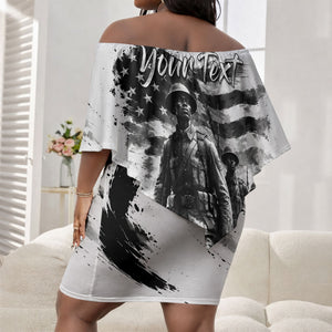 Personalized Harlem Hellfighters Off Shoulder Short Dress WWI African American Soldiers Monochrome Grunge Sketch Art