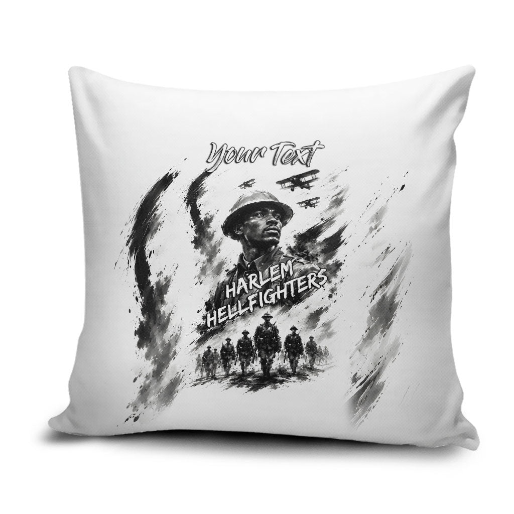 Personalized Harlem Hellfighters Pillow Cover WWI African American Soldiers Monochrome Grunge Sketch Art