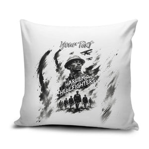 Personalized Harlem Hellfighters Pillow Cover WWI African American Soldiers Monochrome Grunge Sketch Art