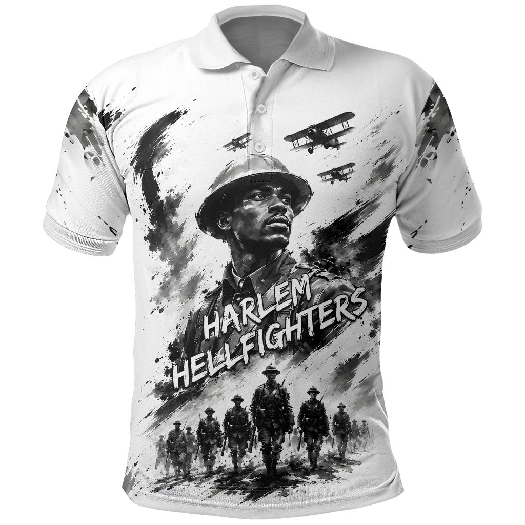 Personalized Harlem Hellfighters Polo Shirt WWI African American Soldiers Monochrome Grunge Sketch Art
