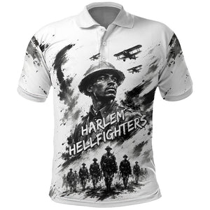 Personalized Harlem Hellfighters Polo Shirt WWI African American Soldiers Monochrome Grunge Sketch Art