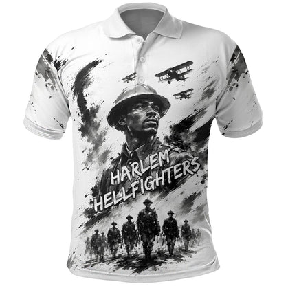 Personalized Harlem Hellfighters Polo Shirt WWI African American Soldiers Monochrome Grunge Sketch Art
