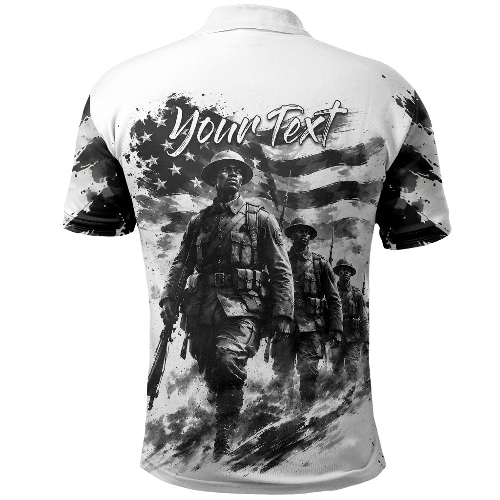 Personalized Harlem Hellfighters Polo Shirt WWI African American Soldiers Monochrome Grunge Sketch Art