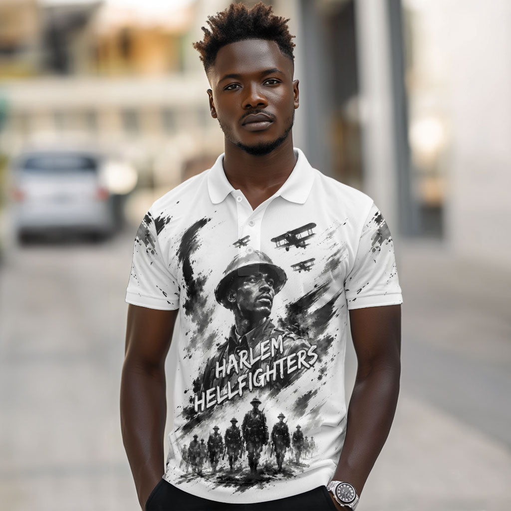 Personalized Harlem Hellfighters Polo Shirt WWI African American Soldiers Monochrome Grunge Sketch Art