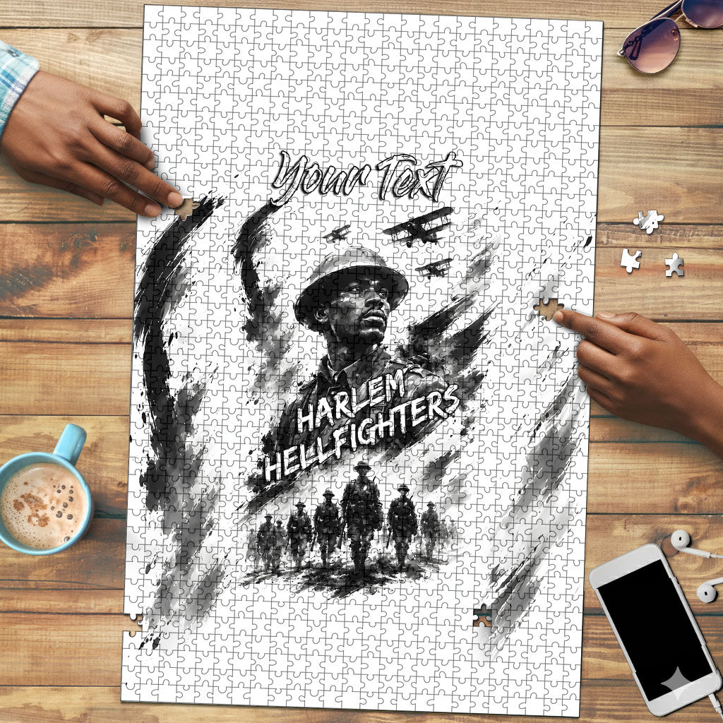 Personalized Harlem Hellfighters Puzzle WWI African American Soldiers Monochrome Grunge Sketch Art