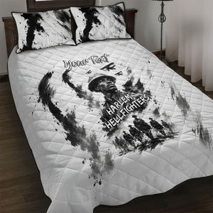 Personalized Harlem Hellfighters Quilt Bed Set WWI African American Soldiers Monochrome Grunge Sketch Art