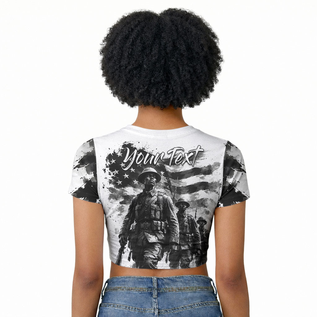 Personalized Harlem Hellfighters Raglan Cropped T shirt WWI African American Soldiers Monochrome Grunge Sketch Art