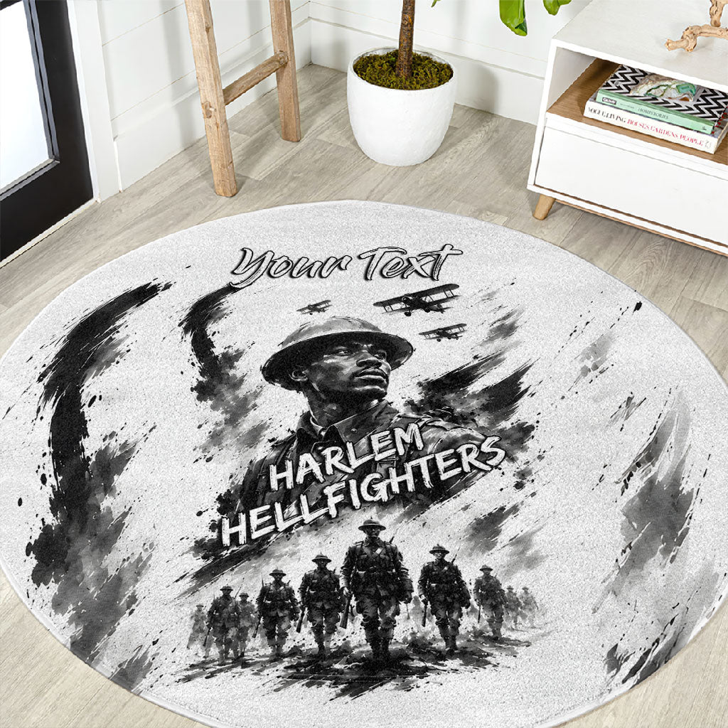 Personalized Harlem Hellfighters Round Carpet WWI African American Soldiers Monochrome Grunge Sketch Art