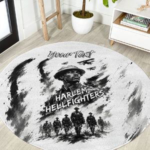 Personalized Harlem Hellfighters Round Carpet WWI African American Soldiers Monochrome Grunge Sketch Art