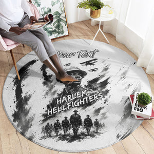 Personalized Harlem Hellfighters Round Carpet WWI African American Soldiers Monochrome Grunge Sketch Art