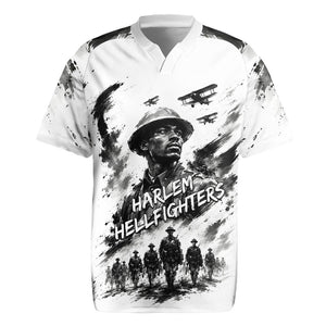 Personalized Harlem Hellfighters Rugby Jersey WWI African American Soldiers Monochrome Grunge Sketch Art