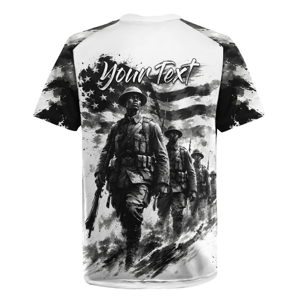 Personalized Harlem Hellfighters Rugby Jersey WWI African American Soldiers Monochrome Grunge Sketch Art