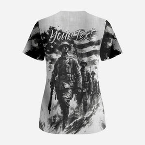 Personalized Harlem Hellfighters Scrub Top WWI African American Soldiers Monochrome Grunge Sketch Art