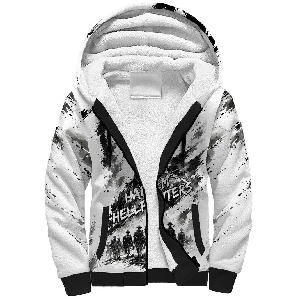 Personalized Harlem Hellfighters Sherpa Hoodie WWI African American Soldiers Monochrome Grunge Sketch Art