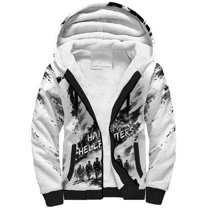 Personalized Harlem Hellfighters Sherpa Hoodie WWI African American Soldiers Monochrome Grunge Sketch Art