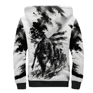Personalized Harlem Hellfighters Sherpa Hoodie WWI African American Soldiers Monochrome Grunge Sketch Art