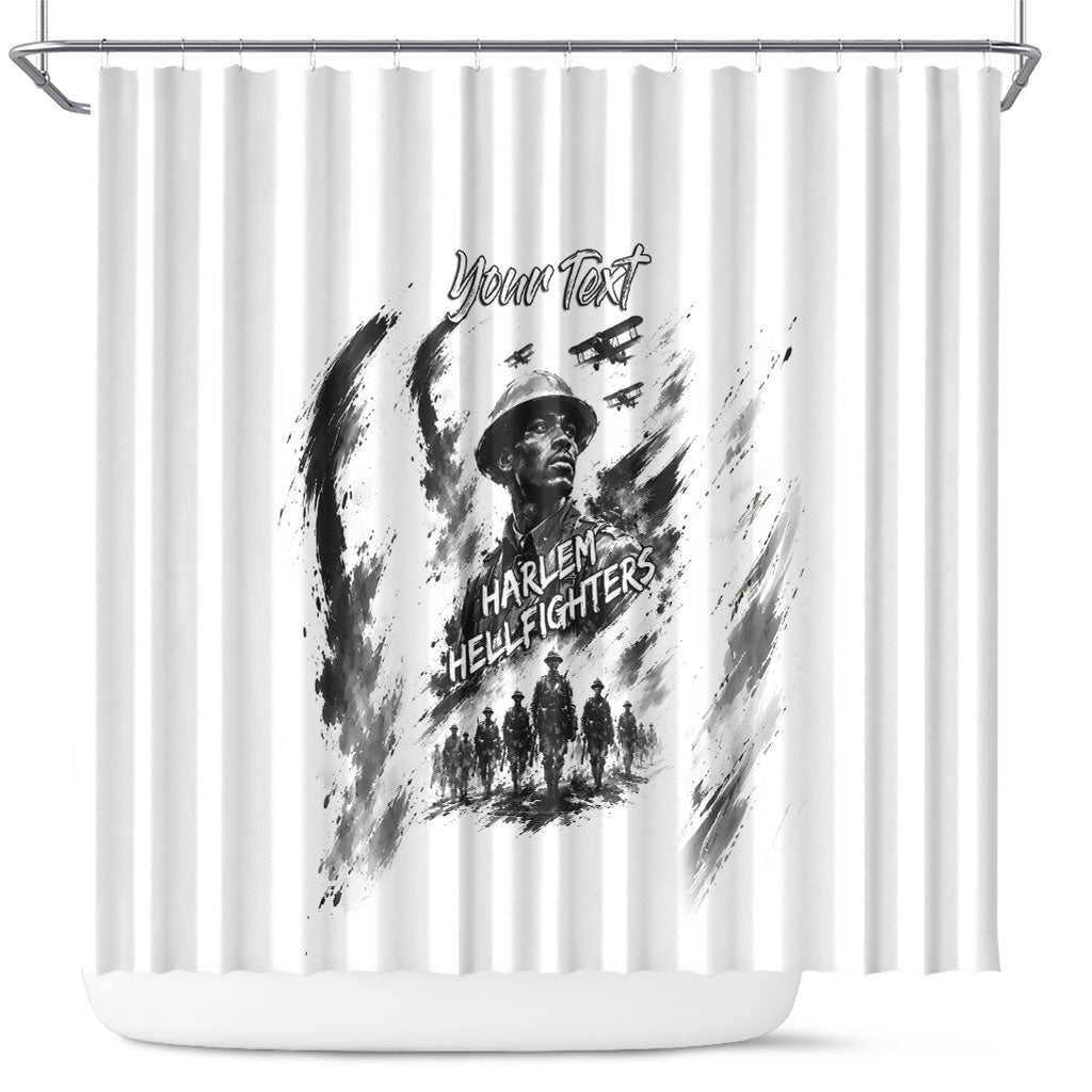 Personalized Harlem Hellfighters Shower Curtain WWI African American Soldiers Monochrome Grunge Sketch Art