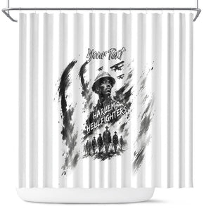 Personalized Harlem Hellfighters Shower Curtain WWI African American Soldiers Monochrome Grunge Sketch Art