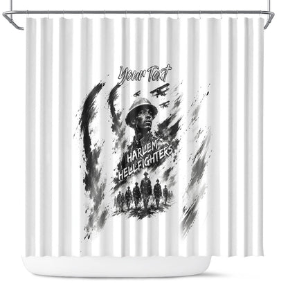 Personalized Harlem Hellfighters Shower Curtain WWI African American Soldiers Monochrome Grunge Sketch Art