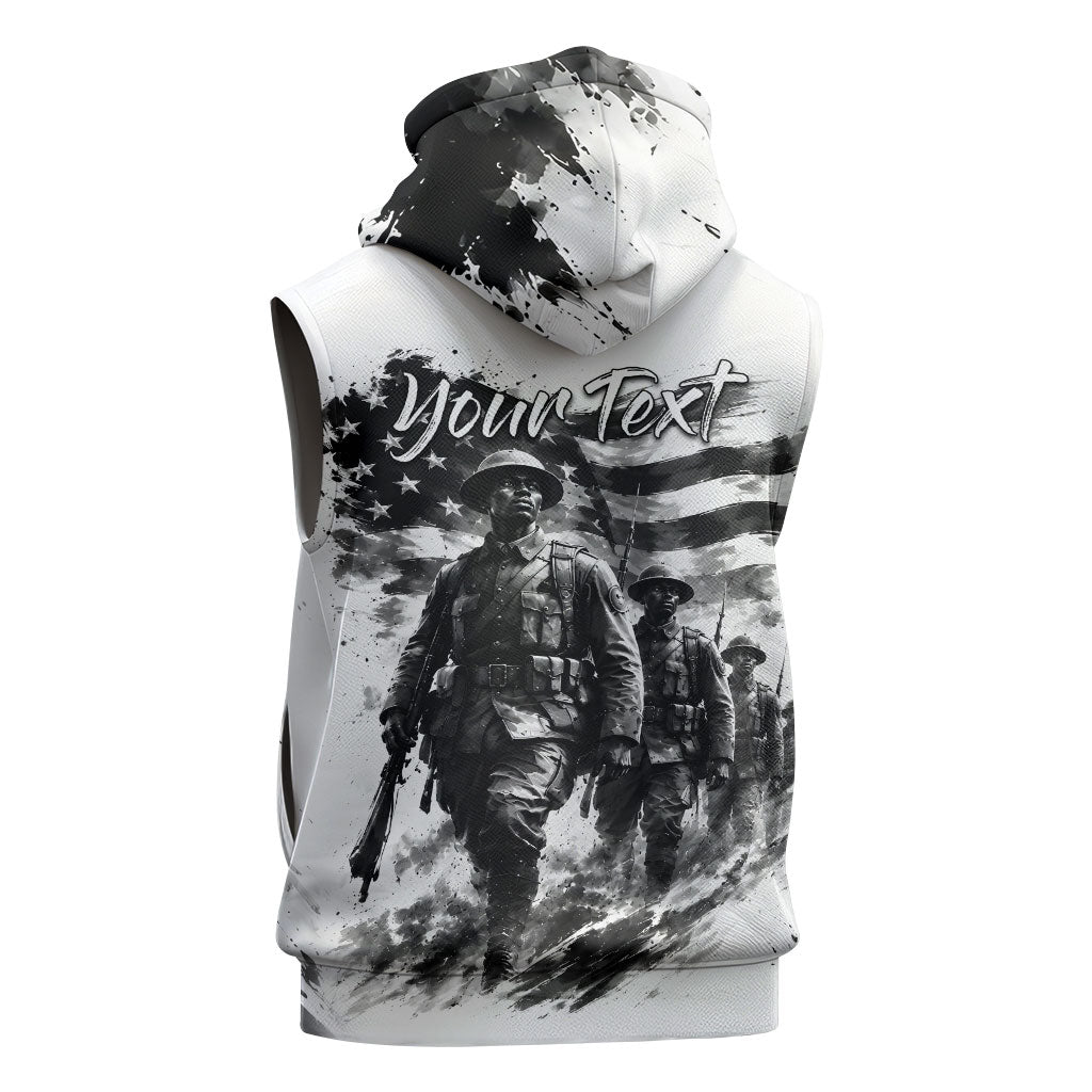 Personalized Harlem Hellfighters Sleeveless Hoodie WWI African American Soldiers Monochrome Grunge Sketch Art