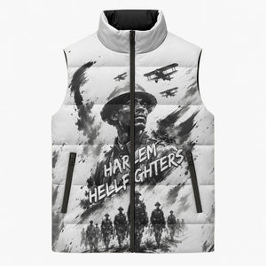Personalized Harlem Hellfighters Sleeveless Puffer Jacket WWI African American Soldiers Monochrome Grunge Sketch Art