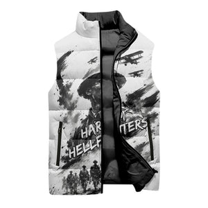 Personalized Harlem Hellfighters Sleeveless Puffer Jacket WWI African American Soldiers Monochrome Grunge Sketch Art