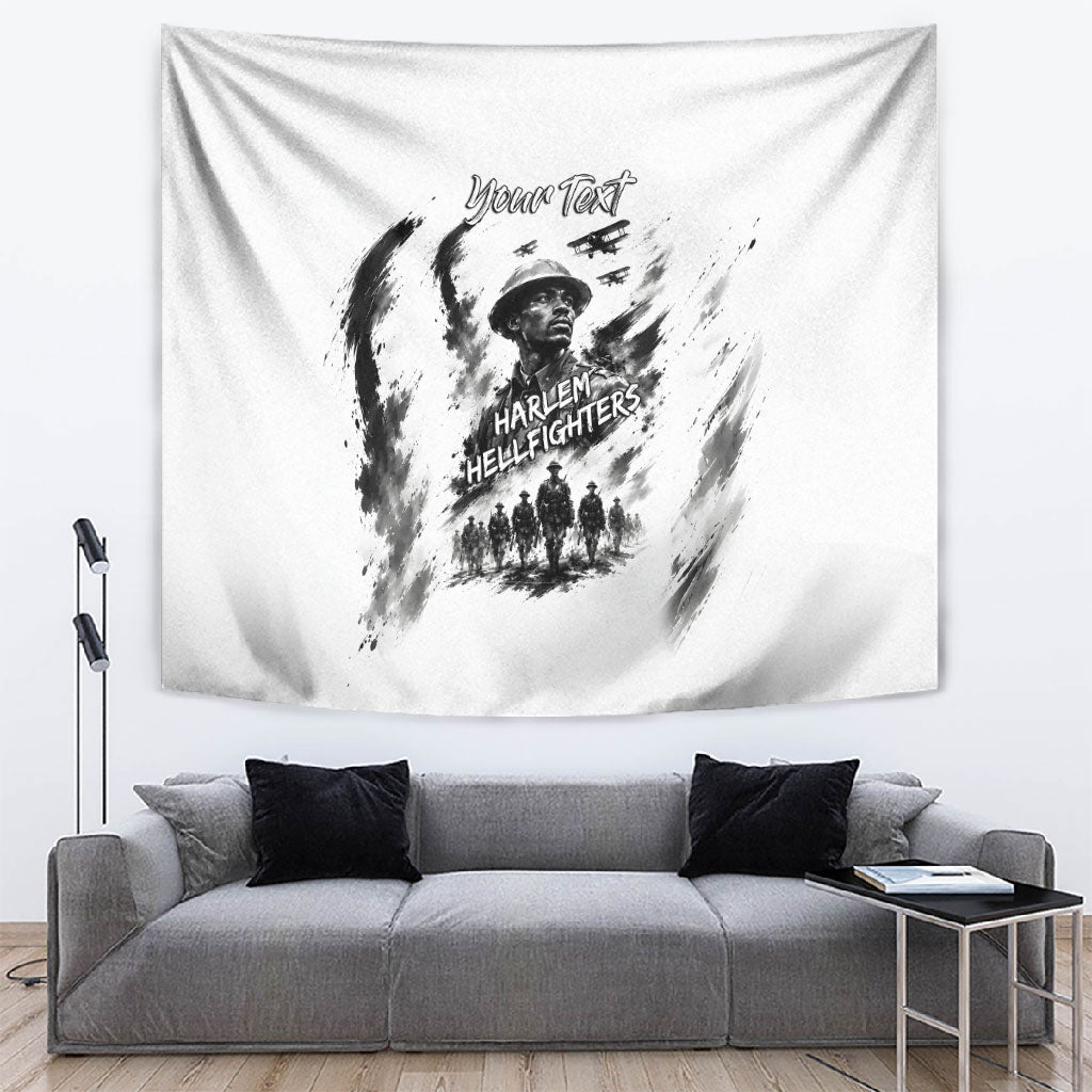Personalized Harlem Hellfighters Tapestry WWI African American Soldiers Monochrome Grunge Sketch Art