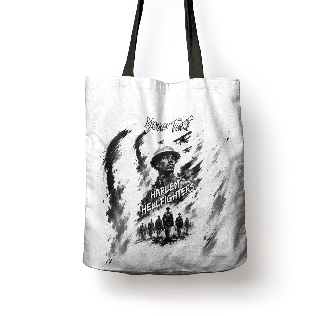 Personalized Harlem Hellfighters Tote Bag WWI African American Soldiers Monochrome Grunge Sketch Art