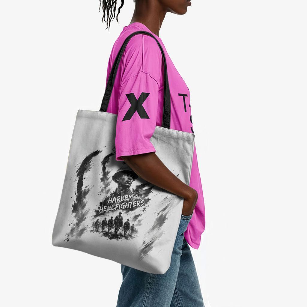 Personalized Harlem Hellfighters Tote Bag WWI African American Soldiers Monochrome Grunge Sketch Art