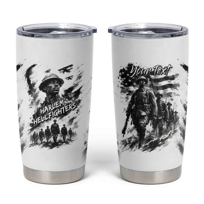 Personalized Harlem Hellfighters Tumbler Cup WWI African American Soldiers Monochrome Grunge Sketch Art