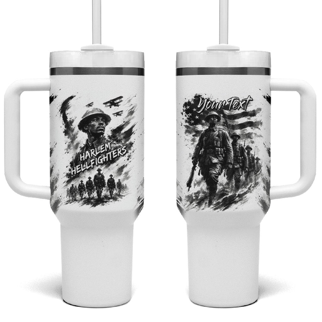 Personalized Harlem Hellfighters Tumbler With Handle WWI African American Soldiers Monochrome Grunge Sketch Art